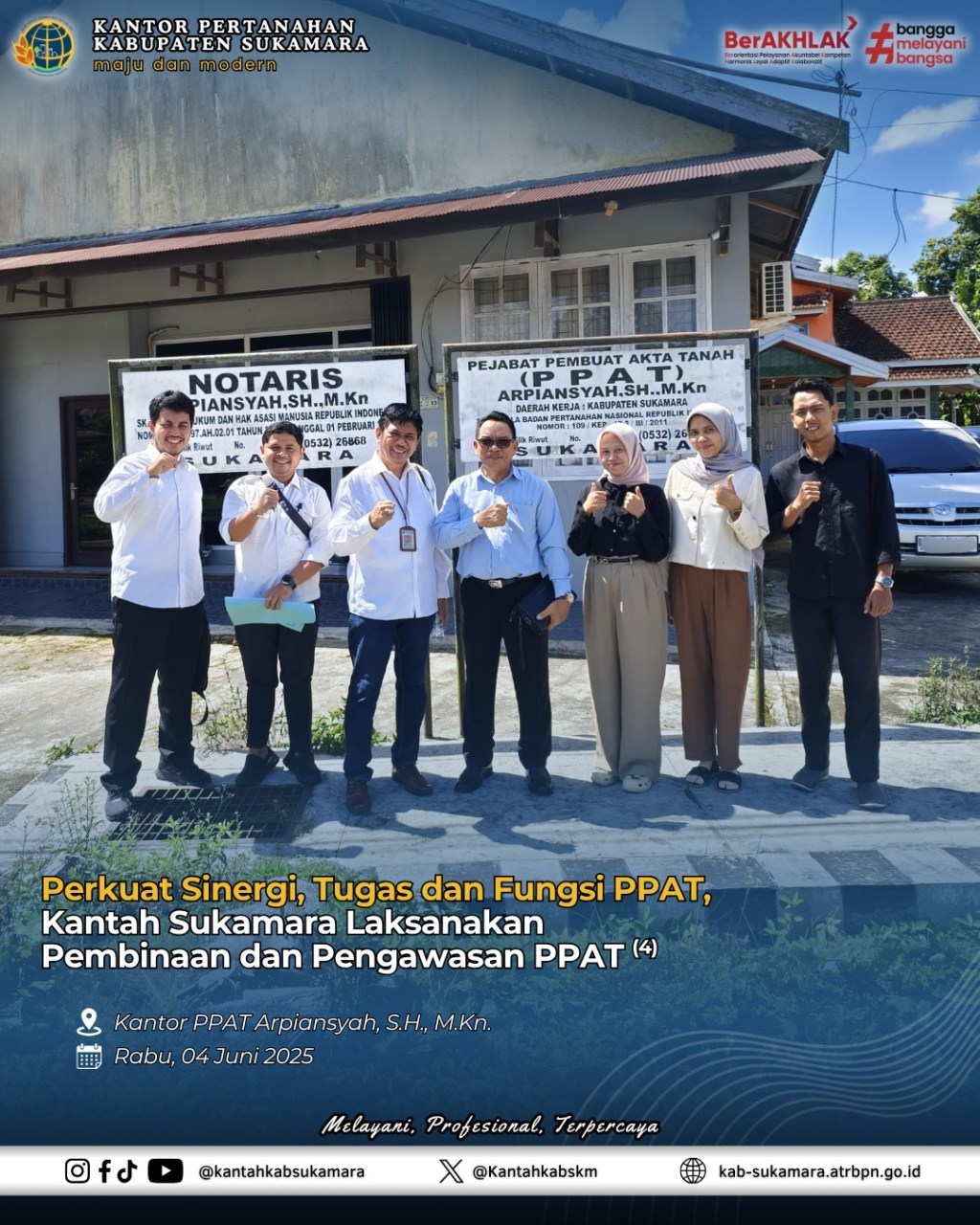 Perkuat Sinergi, Tugas dan Fungsi PPAT, Kantah Sukamara Laksanakan Pembinaan dan Pengawasan PPAT an Arpiansyah, S.H.,&nbsp;M.Kn.