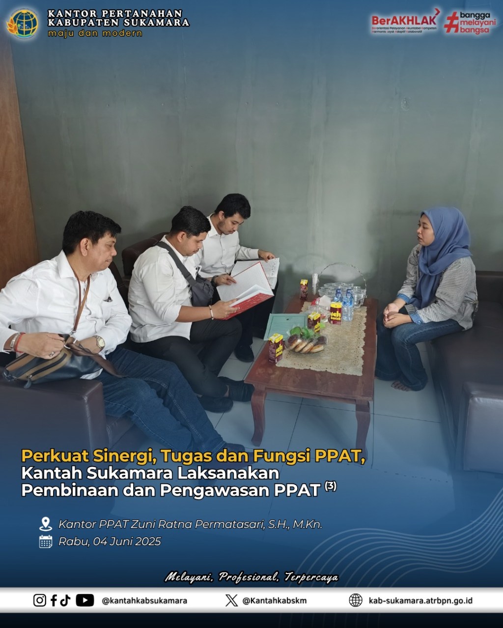 Perkuat Sinergi, Tugas dan Fungsi PPAT, Kantah Sukamara Laksanakan Pembinaan dan Pengawasan PPAT an Zuni Ratna Permatasari, S.H.,&nbsp;M.Kn.