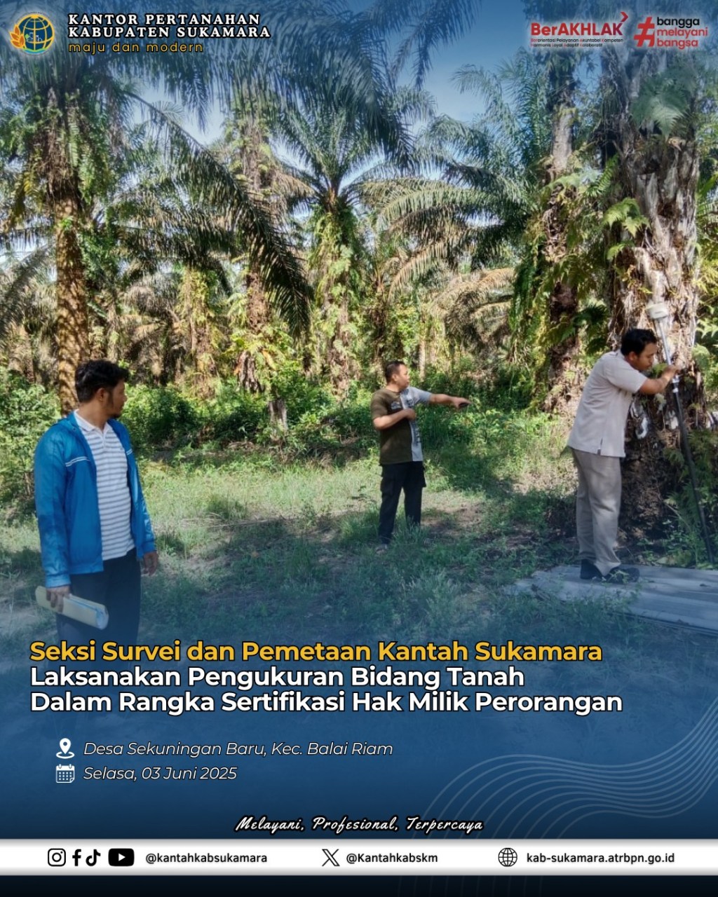 Seksi Survei dan Pemetaan Kantah Sukamara Laksanakan Pengukuran Bidang Tanah Dalam Rangka Sertifikasi Hak Milik&nbsp;Perorangan