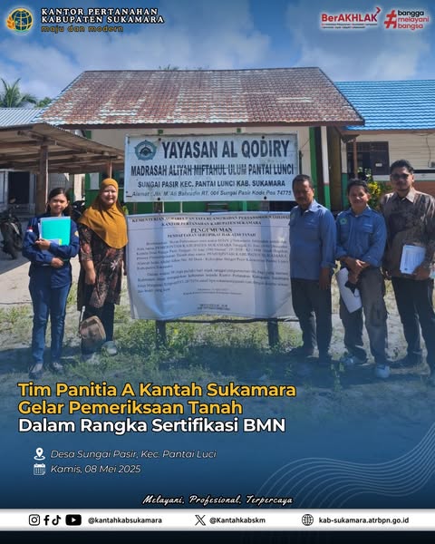 Tim Panitia A Kantah Sukamara Gelar Pemeriksaan Tanah Dalam Rangka Sertifikasi BMN di Desa Sungai&nbsp;Pasir