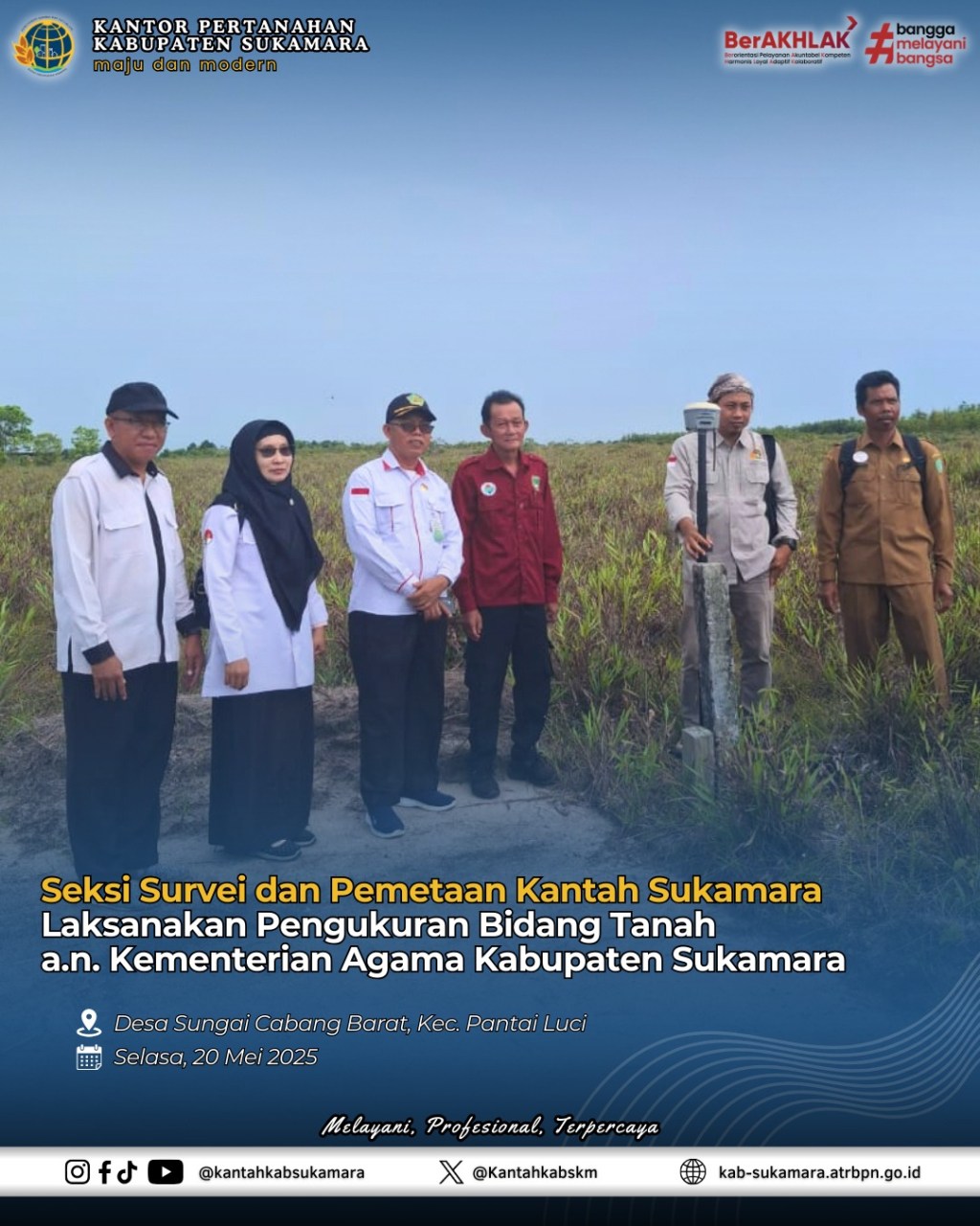 Seksi Survei dan Pemetaan Kantah Sukamara Laksanakan Pengukuran Bidang Tanah a.n. Kementerian Agama Kabupaten&nbsp;Sukamara