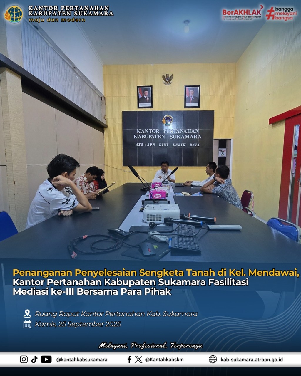 Penanganan Penyelesaian Sengketa Tanah di Kel. Mendawai, Kantor Pertanahan Kabupaten Sukamara Fasilitasi Mediasi ke-III Bersama Para&nbsp;Pihak