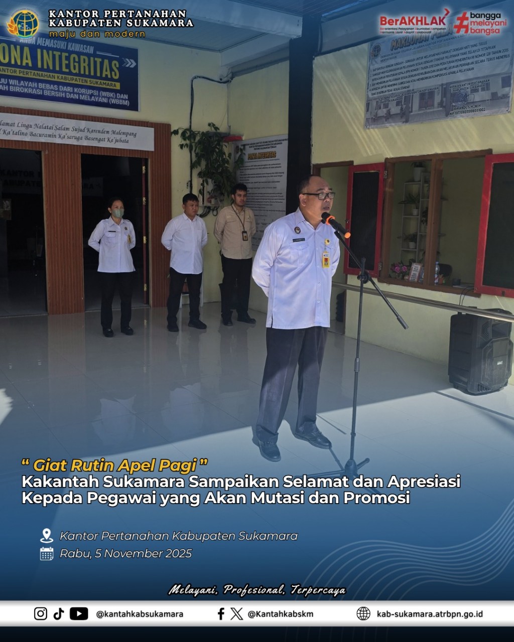 Giat Rutin Apel Pagi – Kakantah Sukamara Sampaikan Selamat dan Apresiasi kepada Pegawai yang Akan Promosi dan&nbsp;Mutasi