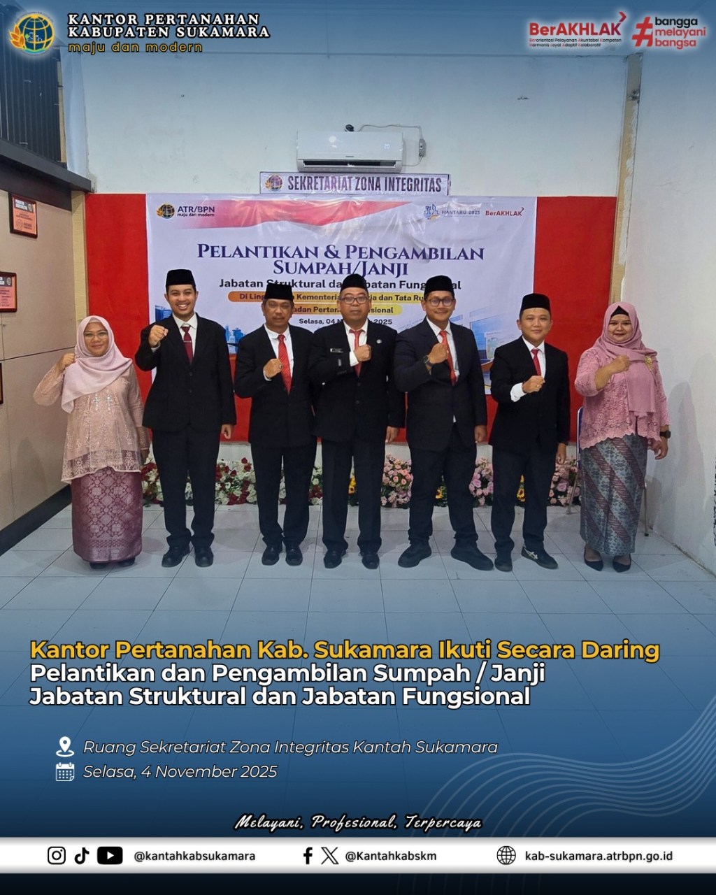 Kantor Pertanahan Kab. Sukamara Ikuti Secara Daring Pelantikan dan Pengambilan Sumpah / Janji Jabatan Struktural dan Jabatan&nbsp;Fungsional