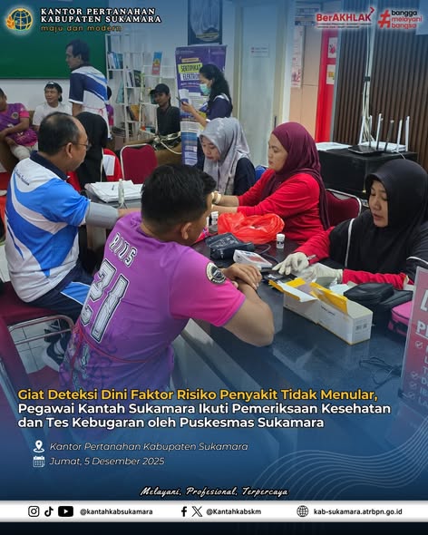 Giat Deteksi Dini Faktor Risiko Penyakit Tidak Menular, Pegawai Kantah Sukamara Ikuti Pemeriksaan Kesehatan dan Tes Kebugaran oleh Puskesmas&nbsp;Sukamara