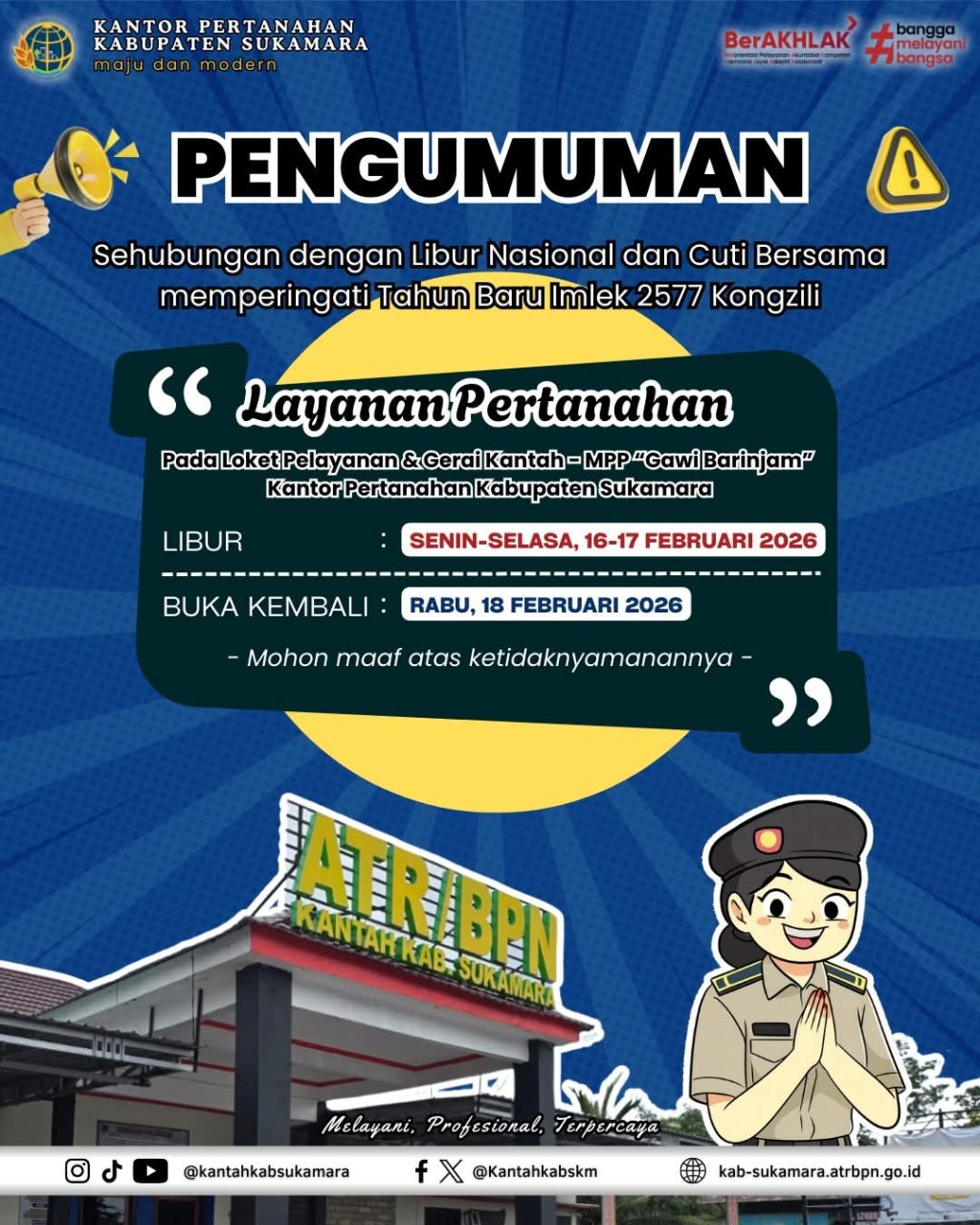 Libur Memperingati Tahun Baru Imlek 2577 Kongzili Kantor Pertanahan Kabupaten&nbsp;Sukamara