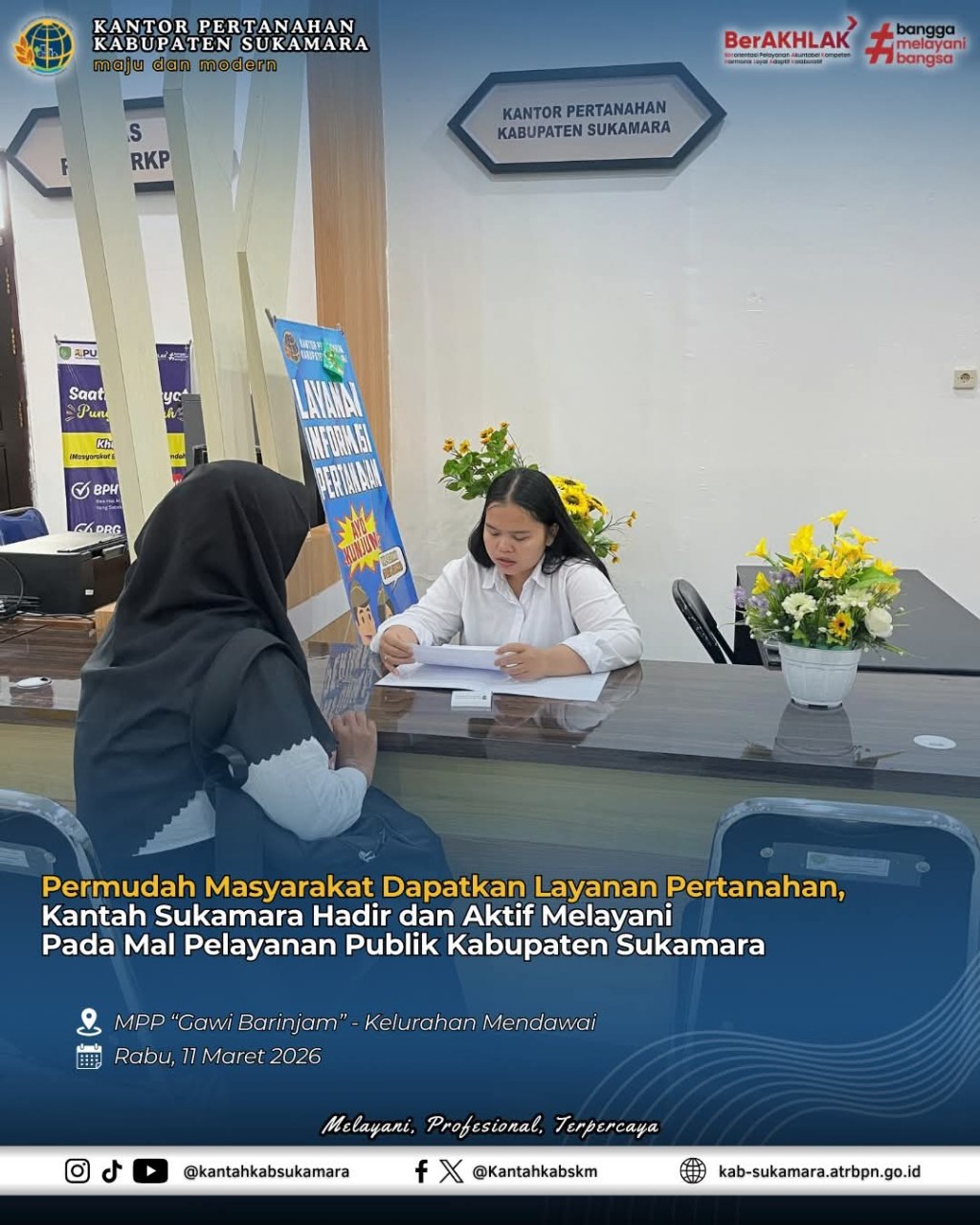 Permudah Masyarakat Dapatkan Layanan Pertanahan, Kantah Sukamara Hadir dan Aktif Melayani Pada Mal Pelayanan Publik Kabupaten Sukamara
