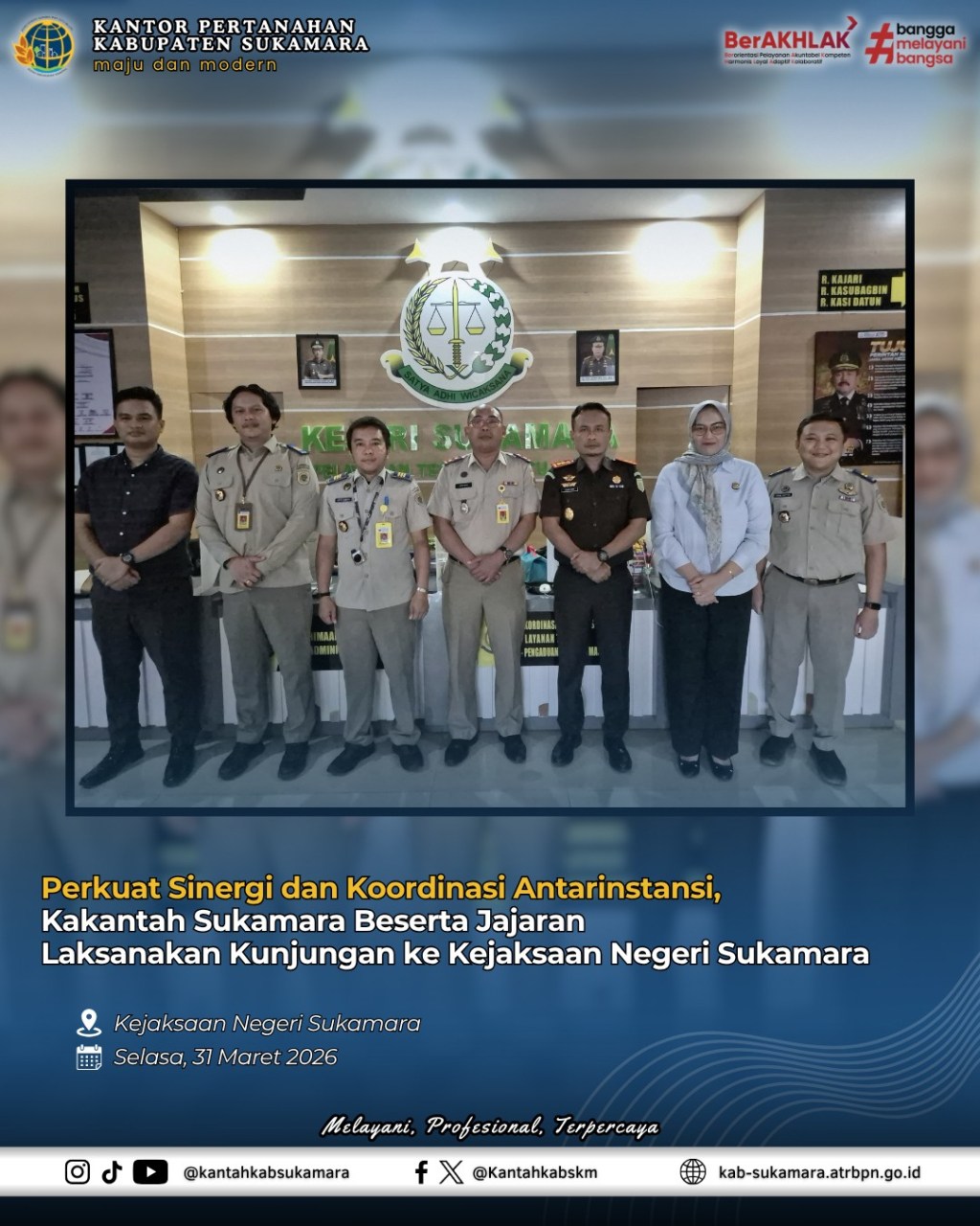 Perkuat Sinergi dan Koordinasi Antarinstansi, Kakantah Sukamara Beserta Jajaran Laksanakan Kunjungan ke Kejaksaan Negeri Sukamara