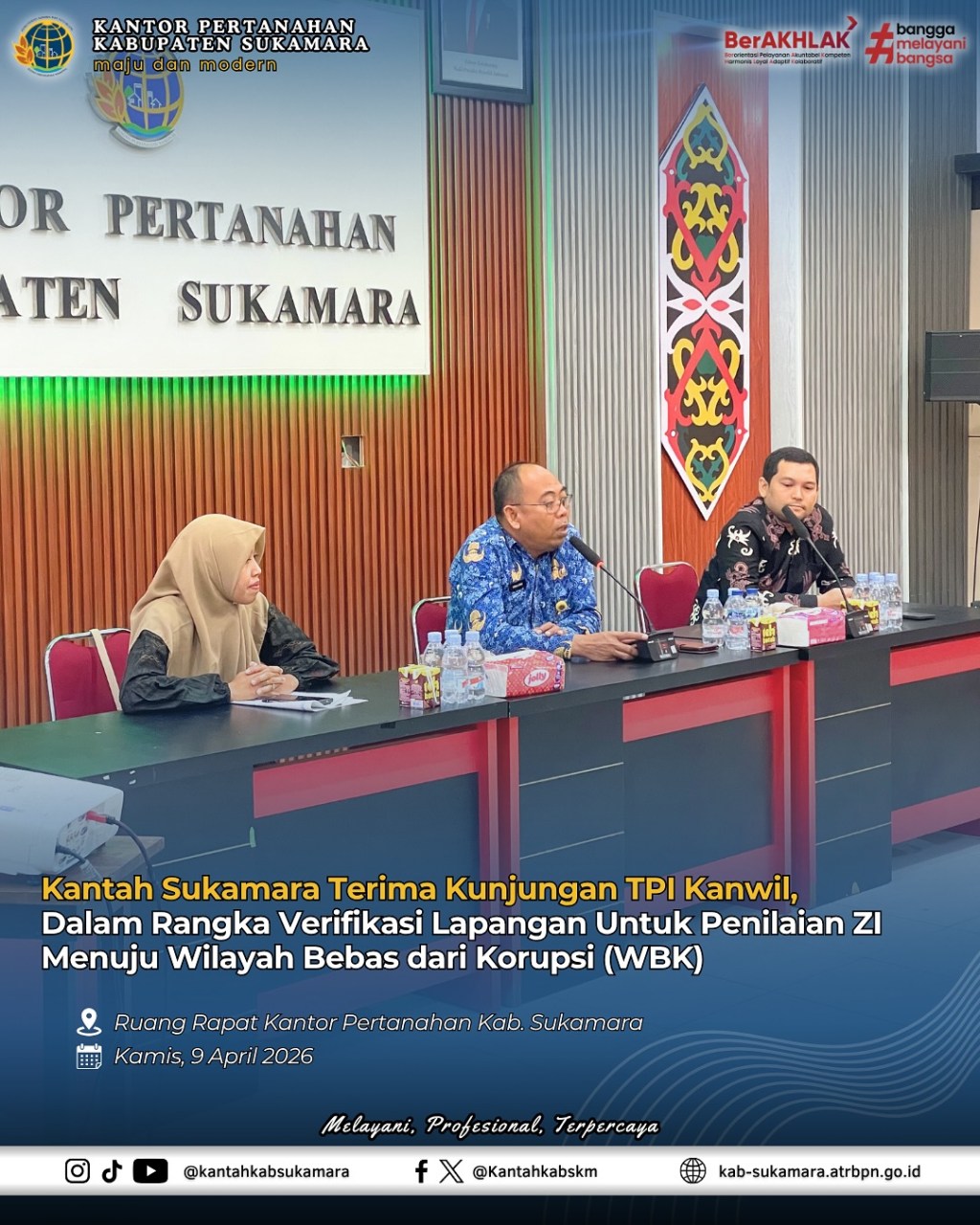 Kantah Sukamara Terima Kunjungan TPI Kanwil Dalam Rangka Verifikasi Lapangan Untuk Penilaian ZI Menuju Wilayah Bebas Dari Korupsi&nbsp;(WBK)