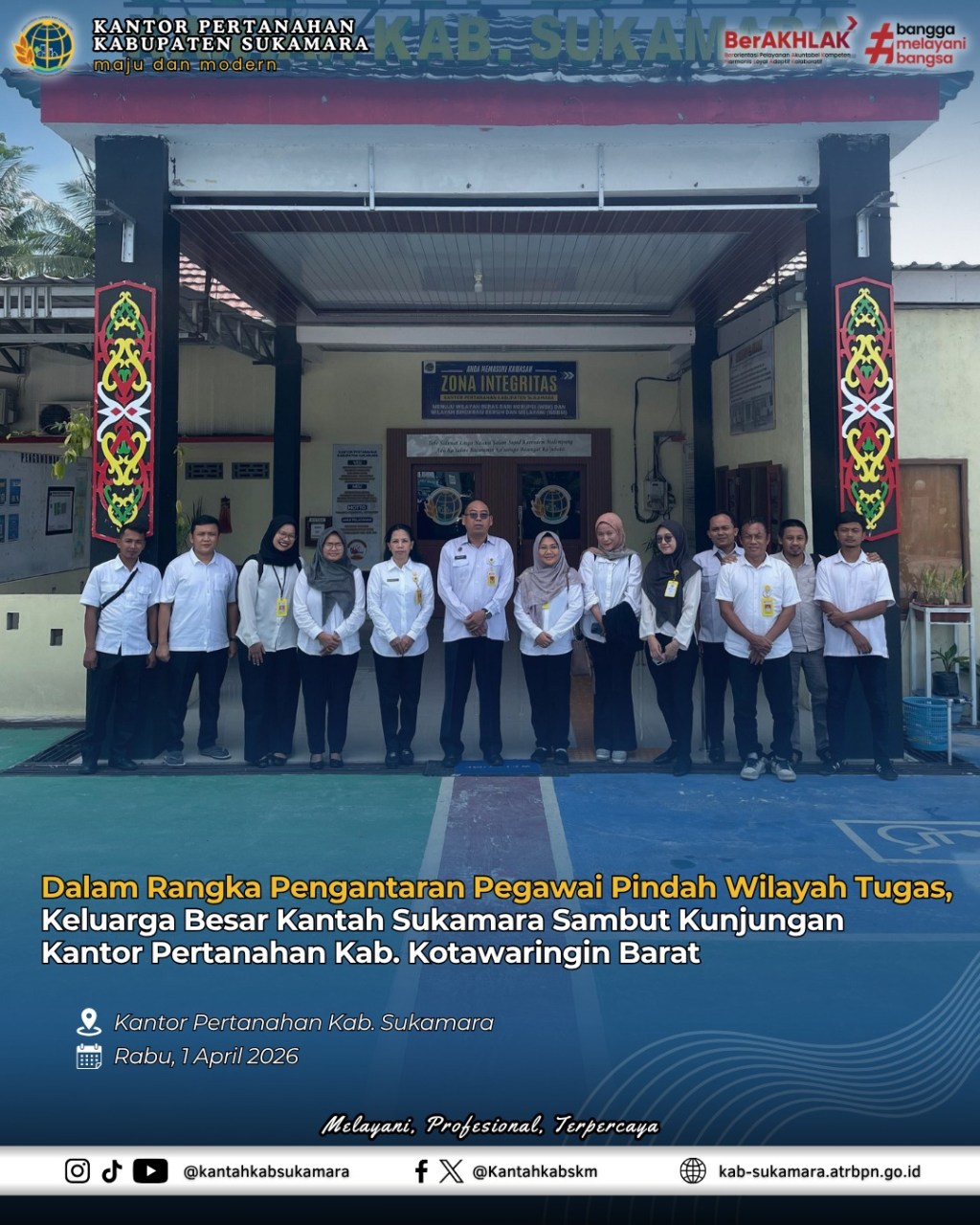 Dalam Rangka Pengantaran Pegawai Pindah Wilayah Tugas, Keluarga Besar Kantah Sukamara Sambut Kunjungan Kantor Pertanahan Kabupaten Kotawaringin&nbsp;Barat