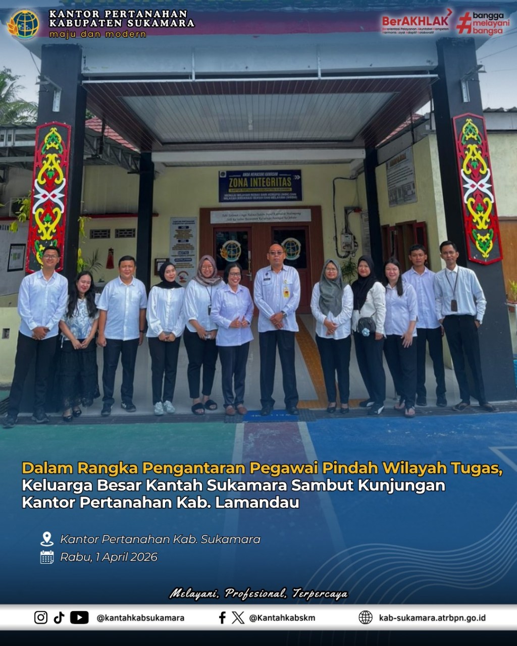 Dalam Rangka Pengantaran Pegawai Pindah Wilayah Tugas, Keluarga Besar Kantah Sukamara Sambut Kunjungan Kantor Pertanahan Kab.&nbsp;Lamandau