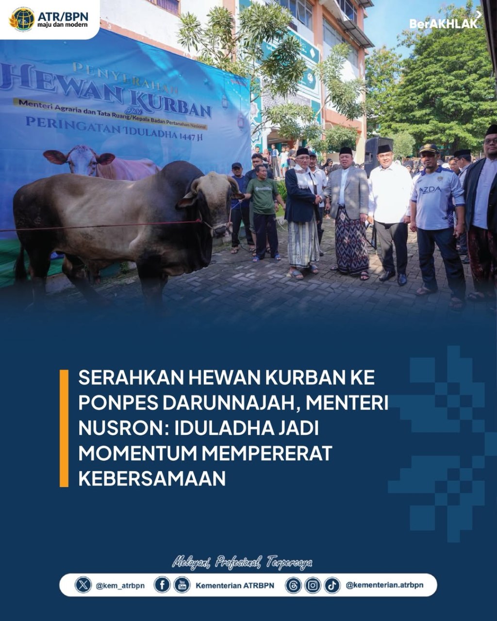 Menteri Nusron Serahkan Hewan&nbsp;Kurban