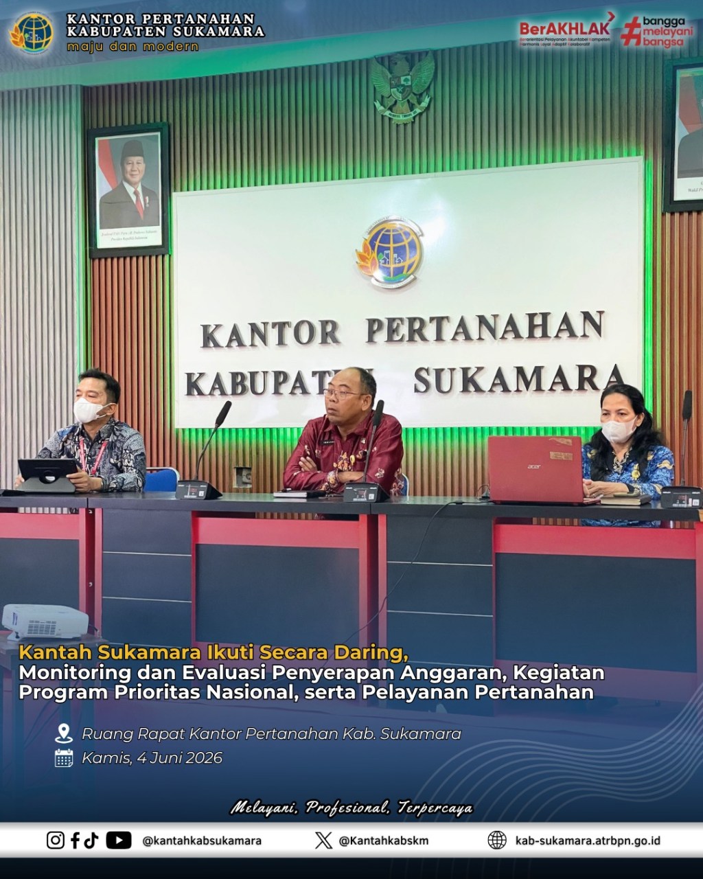 Kantah Sukamara Ikuti Secara Daring Monev Kanwil BPN&nbsp;Kalteng