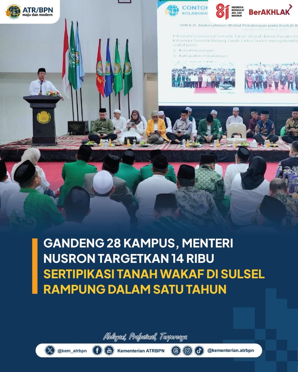 Menteri Nusron Targetjan 14 Ribu Sertipikasi Tanah Wakaf Di Sulsel Rampung Dalam Satu&nbsp;Tahun