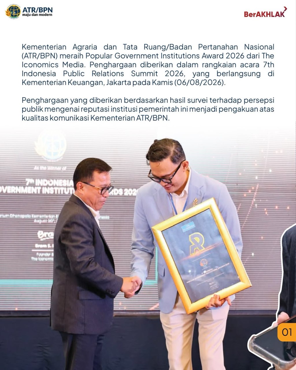 Kementerian ATR/BPN Raih Populah Government Institutions Award&nbsp;2026