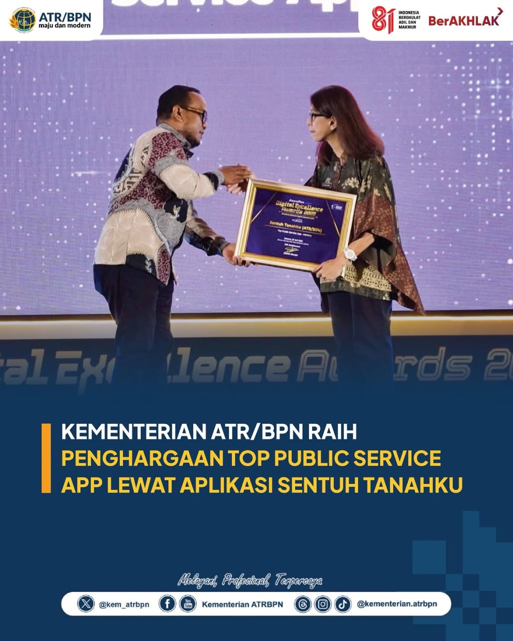 Kementerian ATR/BPN Raih Penghargaan Top Public Service App Lewat Aplikasi Sentuh&nbsp;Tanahku